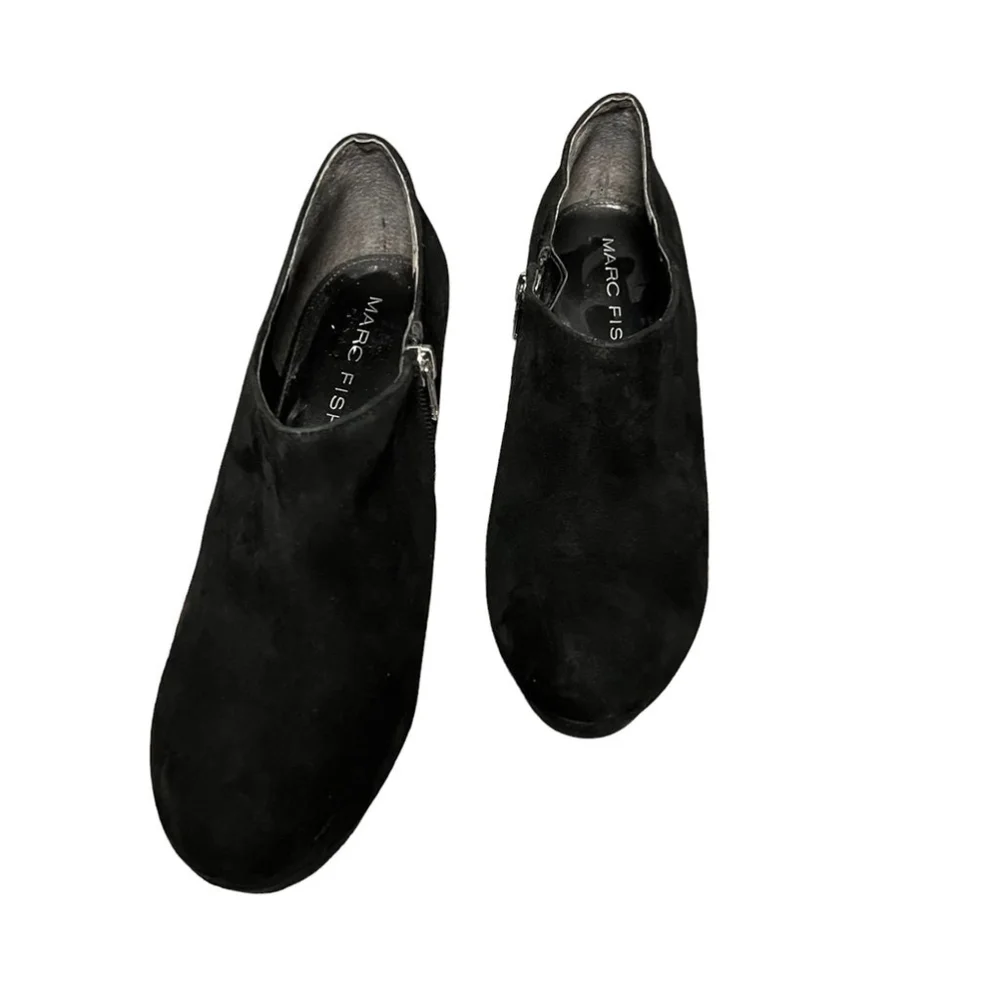 Marc Fisher Black Suede Platform Stiletto Heels Side Zip Booties Size 9.5